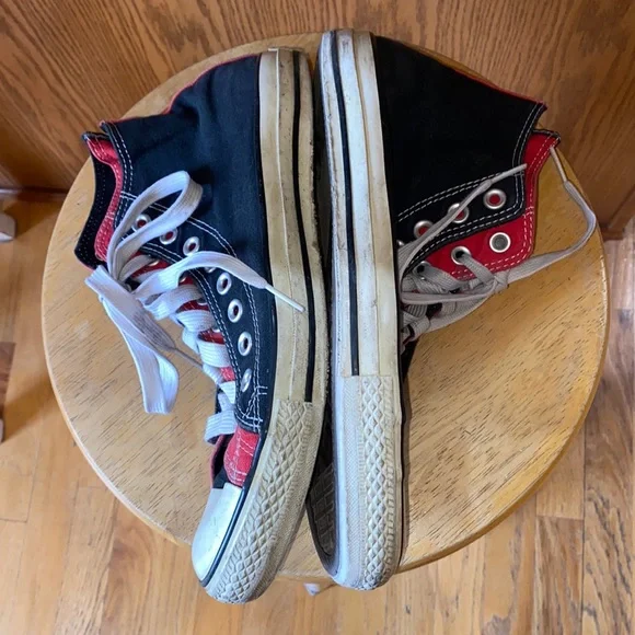 Men's Black and Red High-Top Canvas Sneakers - Picture 3 of 6